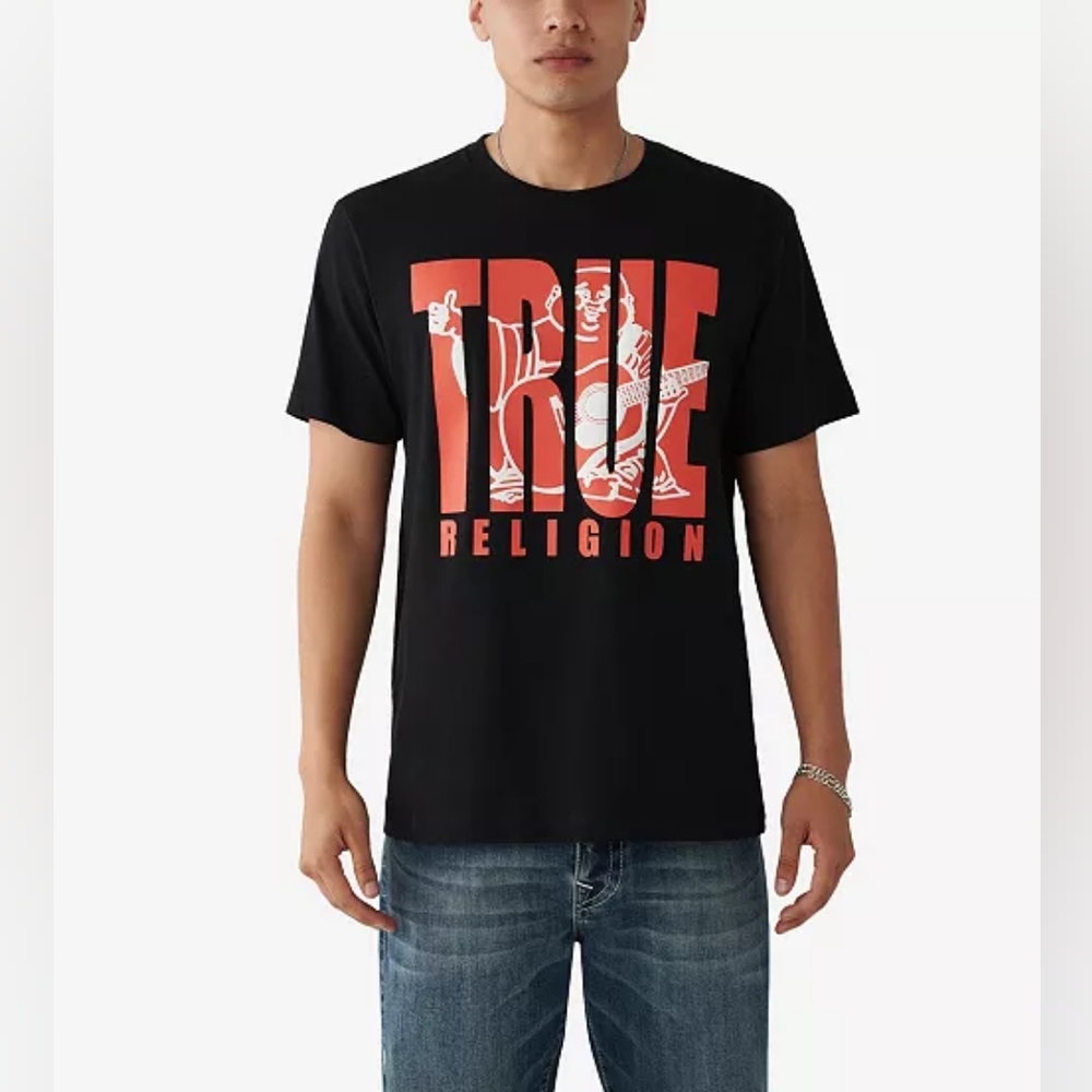 True Religion Black and Red Shadow Buddha Graphic T-Shirt XL